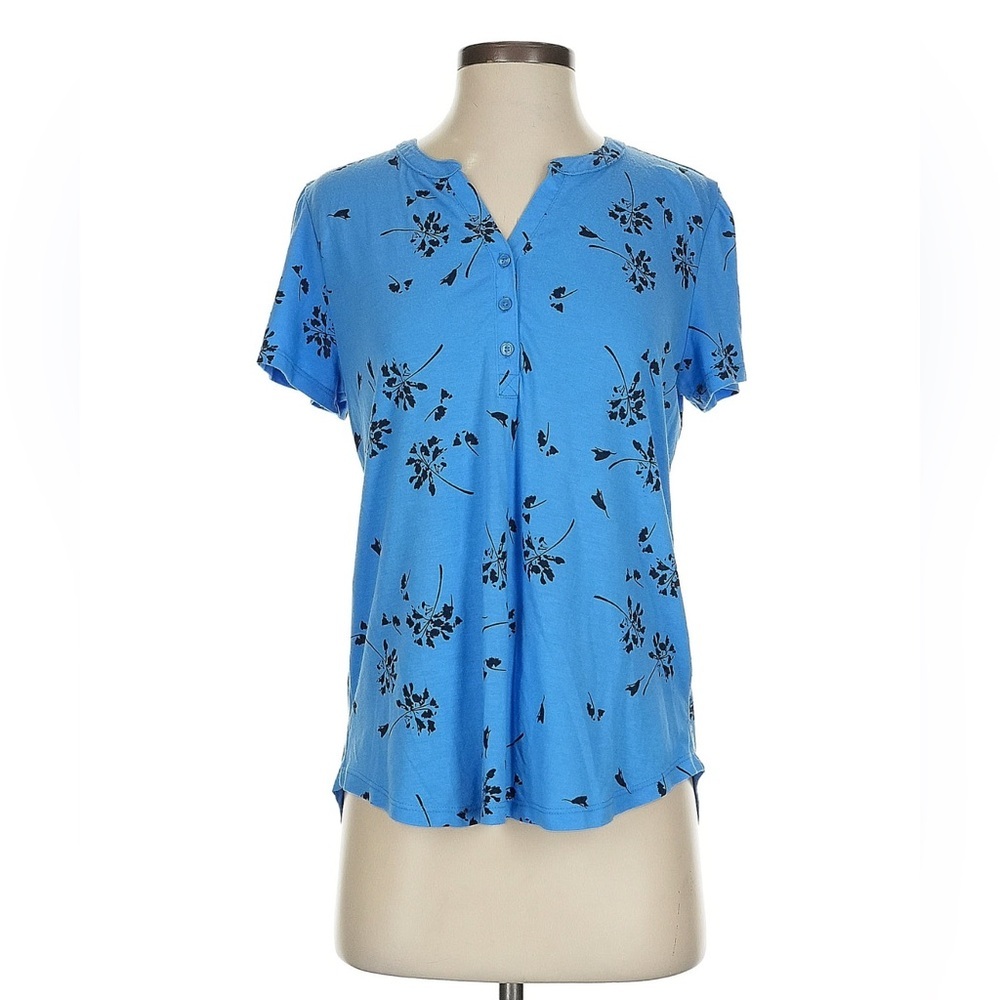 Liz Claiborne Size Xtra Large Short sleeve blouse Blue Floral V Neck